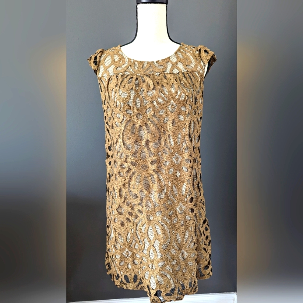 Gold lace overlay dress